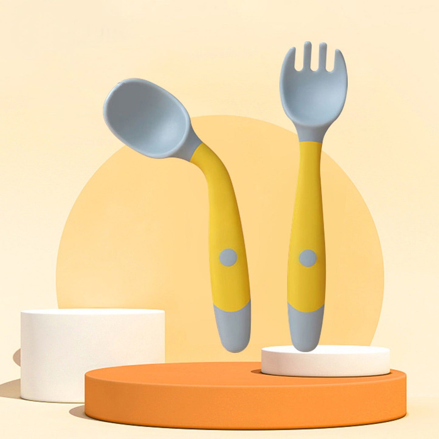 Toddler Silicone Fork & Spoon Set – Bendable Self-Feeding Utensils for Baby Training