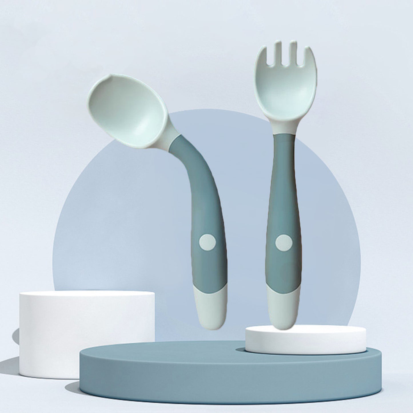 Toddler Silicone Fork & Spoon Set – Bendable Self-Feeding Utensils for Baby Training
