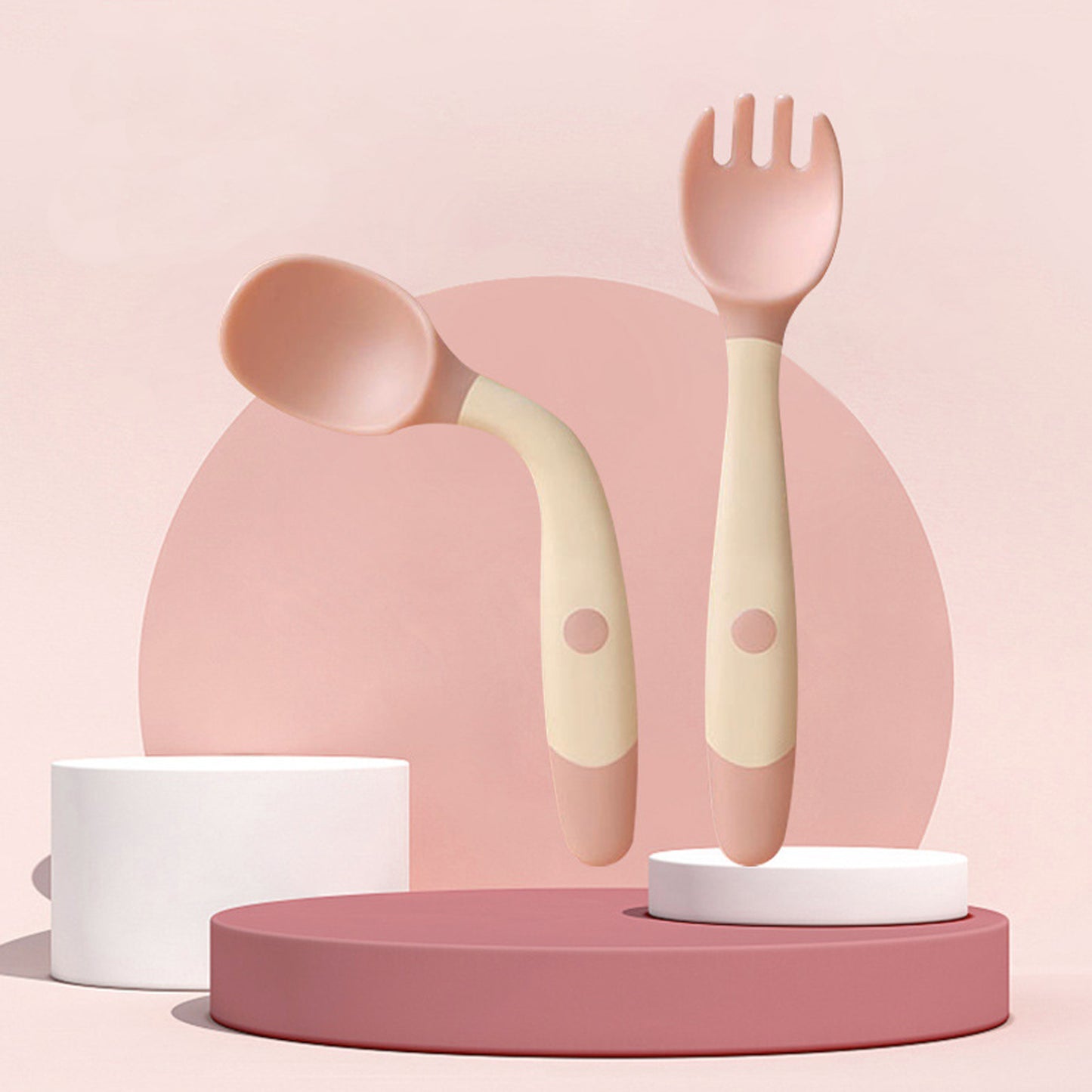 Toddler Silicone Fork & Spoon Set – Bendable Self-Feeding Utensils for Baby Training