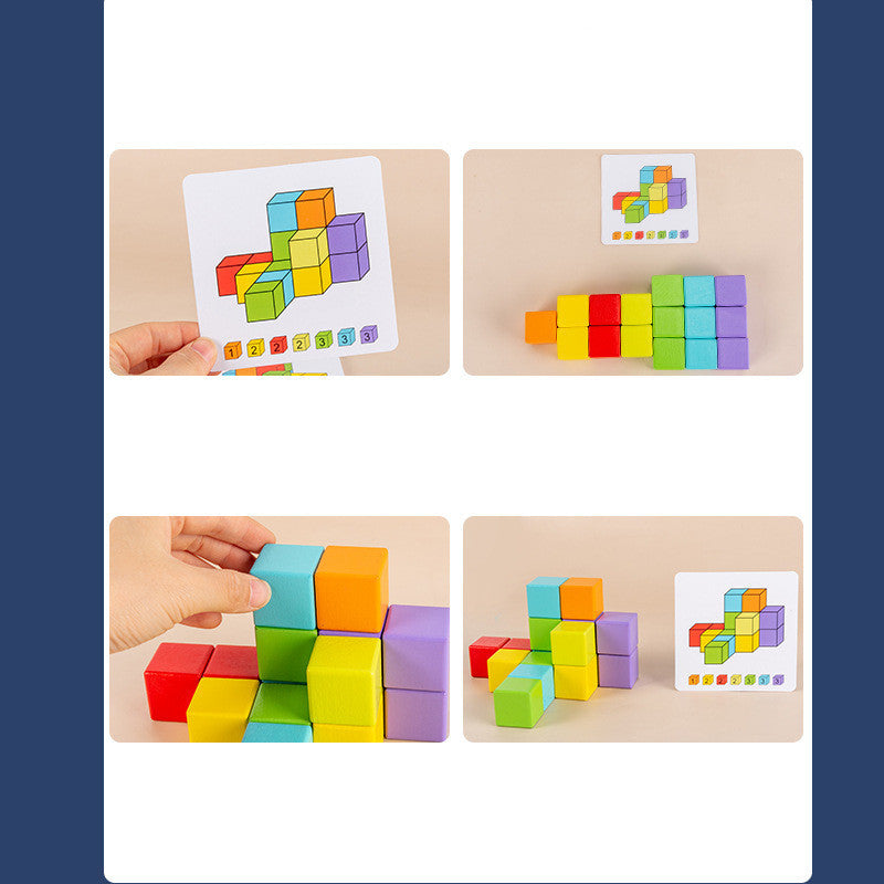 Wooden 3D Building Blocks – Montessori Brain Development Toy for Toddlers (36+ Months)
