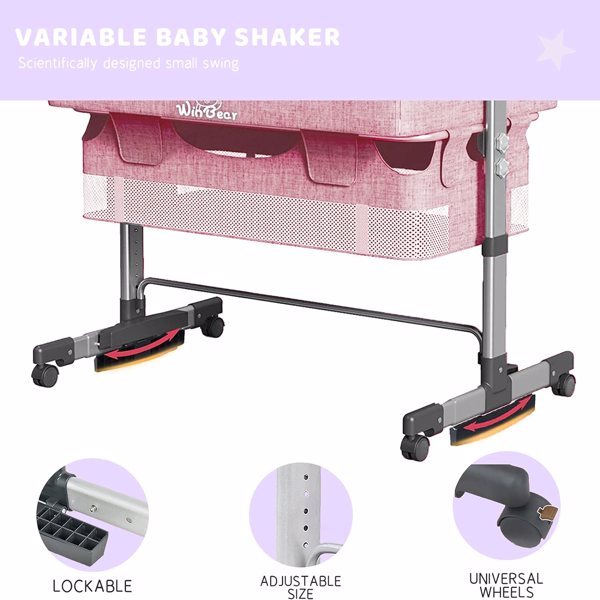 3-in-1 Adjustable Bedside Crib – Portable Baby Bassinet with Wheels, Canopy & Storage