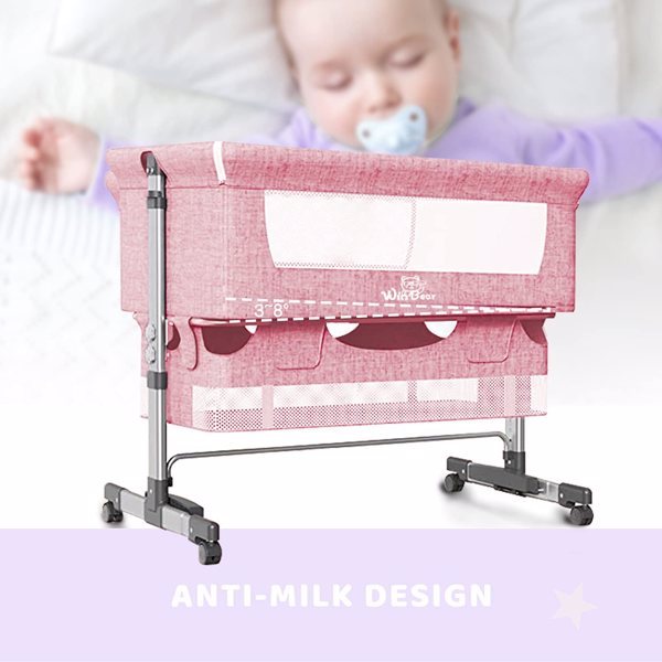 3-in-1 Adjustable Bedside Crib – Portable Baby Bassinet with Wheels, Canopy & Storage