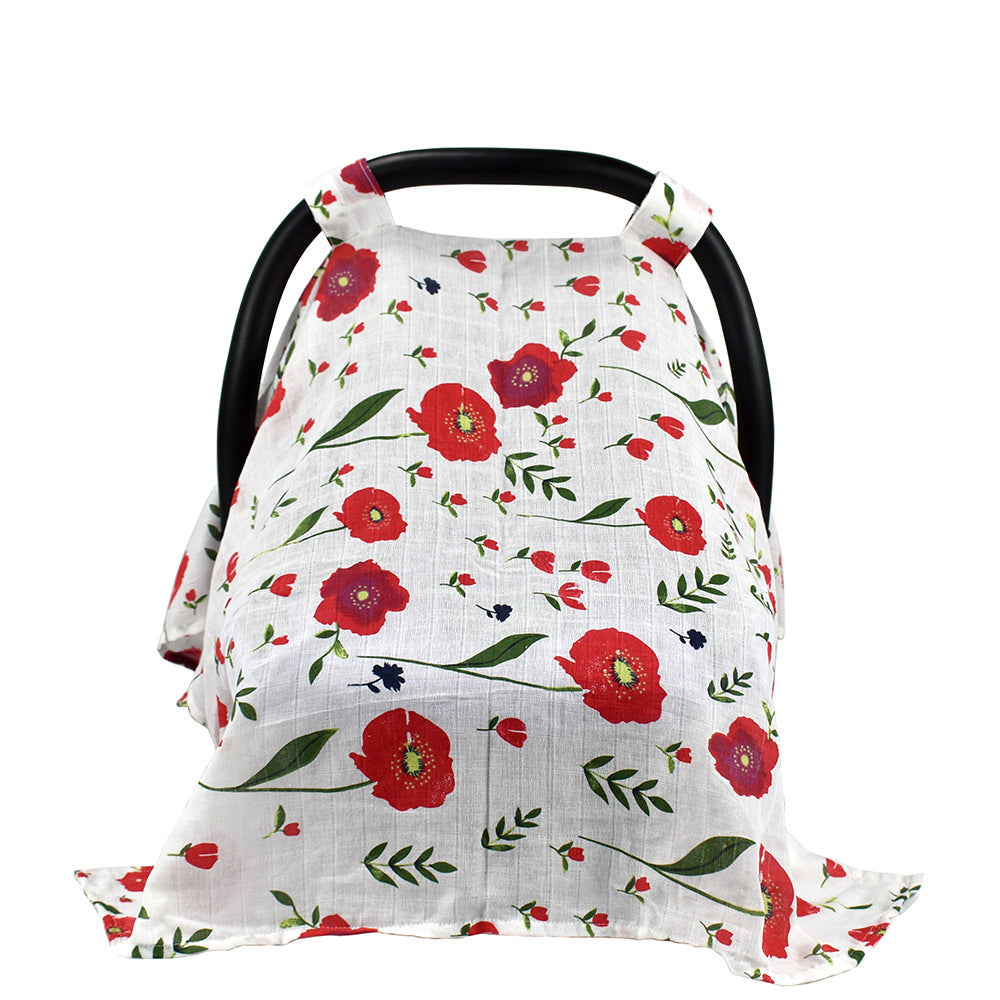 Multifunctional Baby Car Seat Sunshade – Breathable Cotton Canopy Cover with Stylish Print (114×90cm)