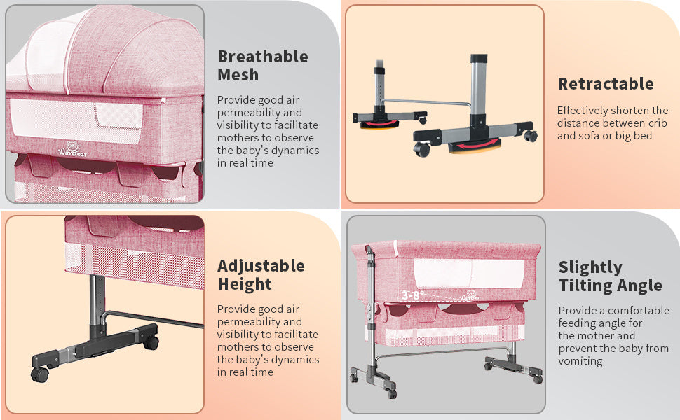 3-in-1 Adjustable Bedside Crib – Portable Baby Bassinet with Wheels, Canopy & Storage