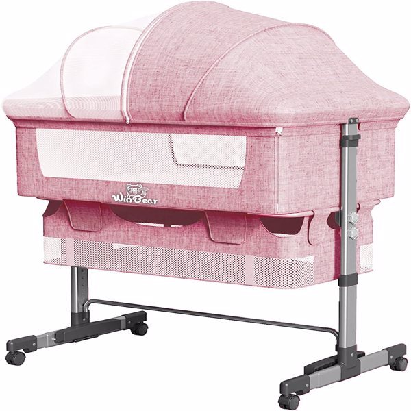 3-in-1 Adjustable Bedside Crib – Portable Baby Bassinet with Wheels, Canopy & Storage