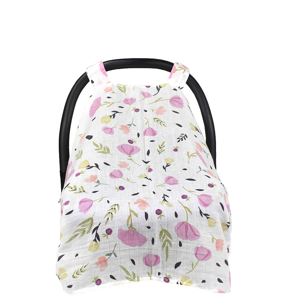 Multifunctional Baby Car Seat Sunshade – Breathable Cotton Canopy Cover with Stylish Print (114×90cm)