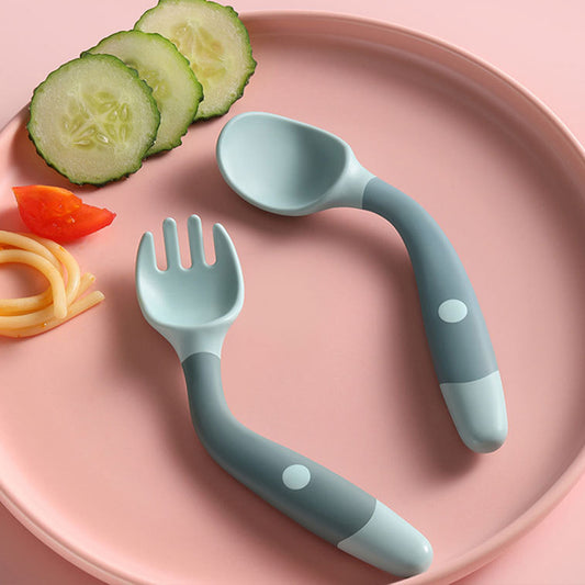 Toddler Silicone Fork & Spoon Set – Bendable Self-Feeding Utensils for Baby Training