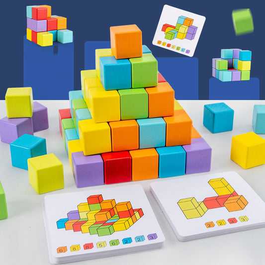 Wooden 3D Building Blocks – Montessori Brain Development Toy for Toddlers (36+ Months)