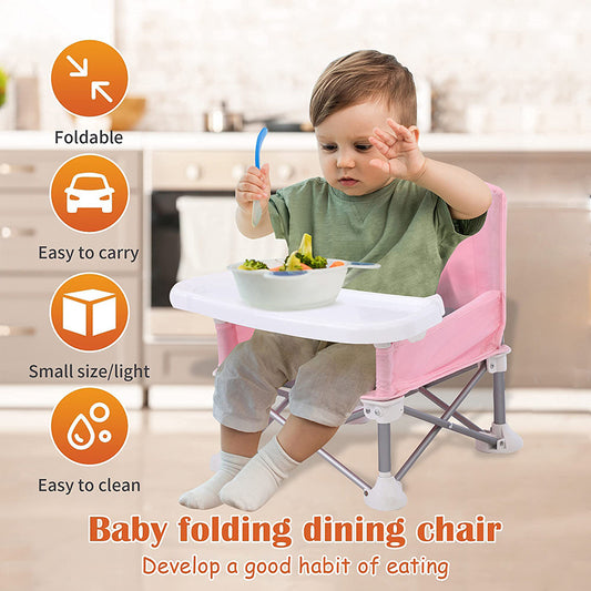 Foldable Baby Dining Chair – Portable High Chair with Safety Belt, Tray & Storage Bag (3+ Months)