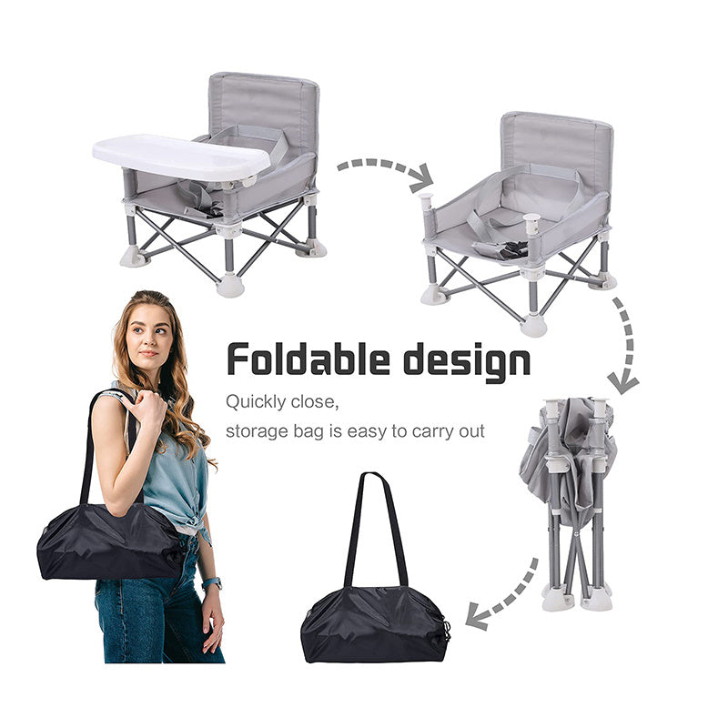 Foldable Baby Dining Chair – Portable High Chair with Safety Belt, Tray & Storage Bag (3+ Months)